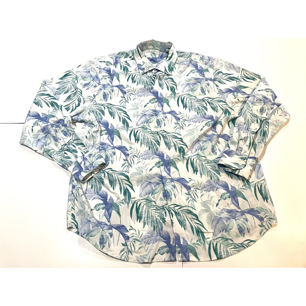 Tommy Bahama Siesta Key White Long Sleeve Shirt Men’s Large Tropical Leaf Print